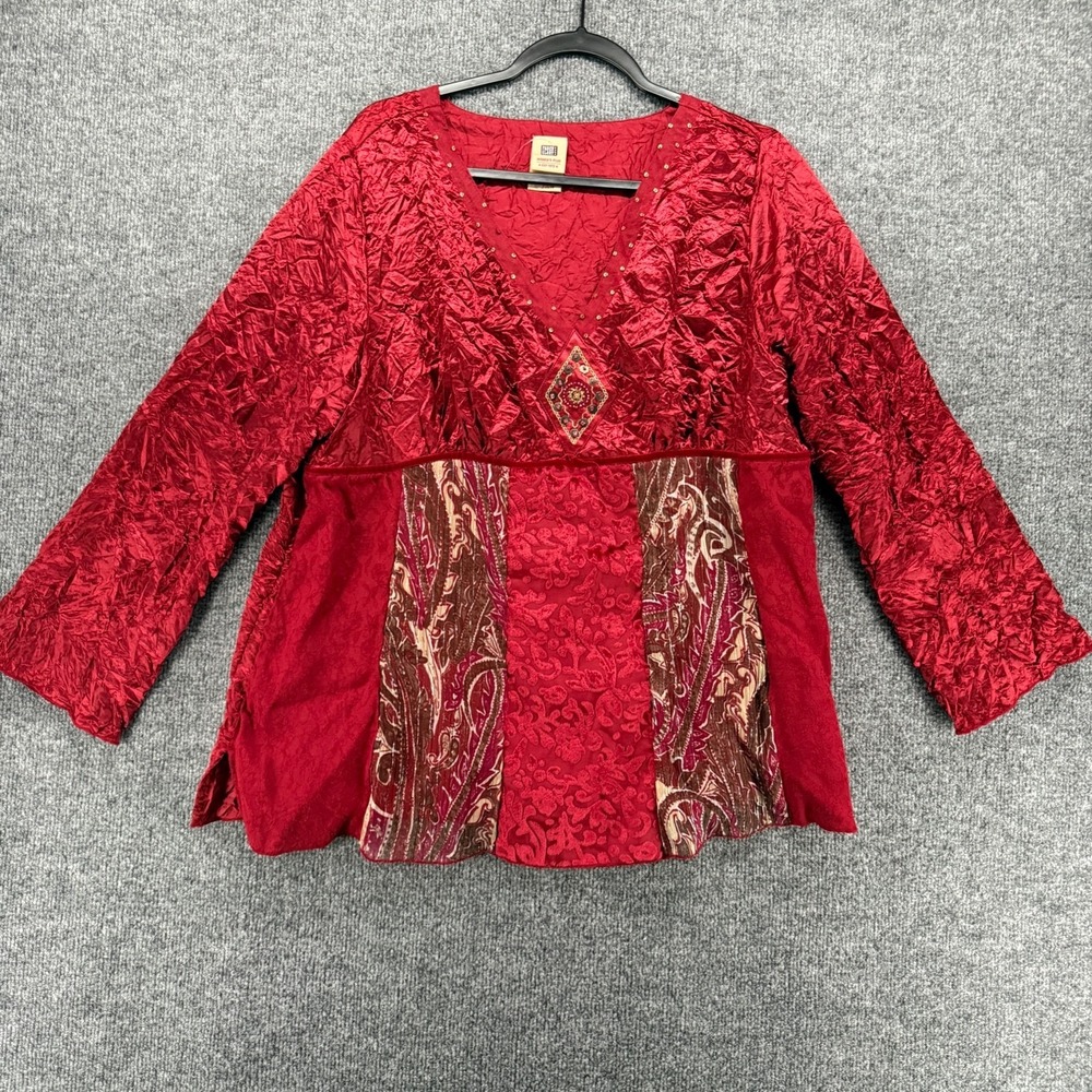 Vintage Faded Glory Top Plus 18W Red Patchwork Crushed Babydoll Fairycore Gypsy